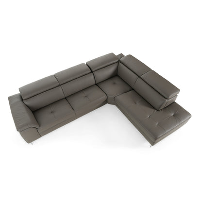 Lamod Italia Viola - Italian Contemporary Grey Leather Right Facing Sectional Sofa