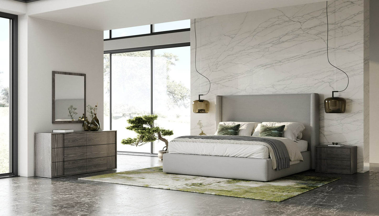Modrest Byrne + Asus - Modern Grey Fabric + Elm Grey Bed & 2 Nightstands