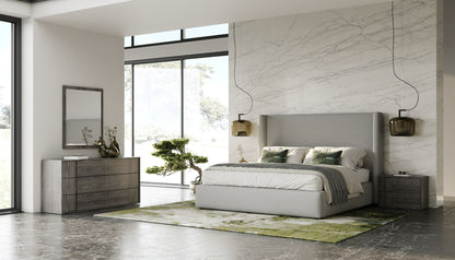 Modrest Byrne + Asus - Modern Grey Fabric + Elm Grey Bed & 2 Nightstands