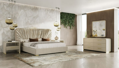 Modrest Florence - Modern Beige Velvet + Leatherette Bedroom Set