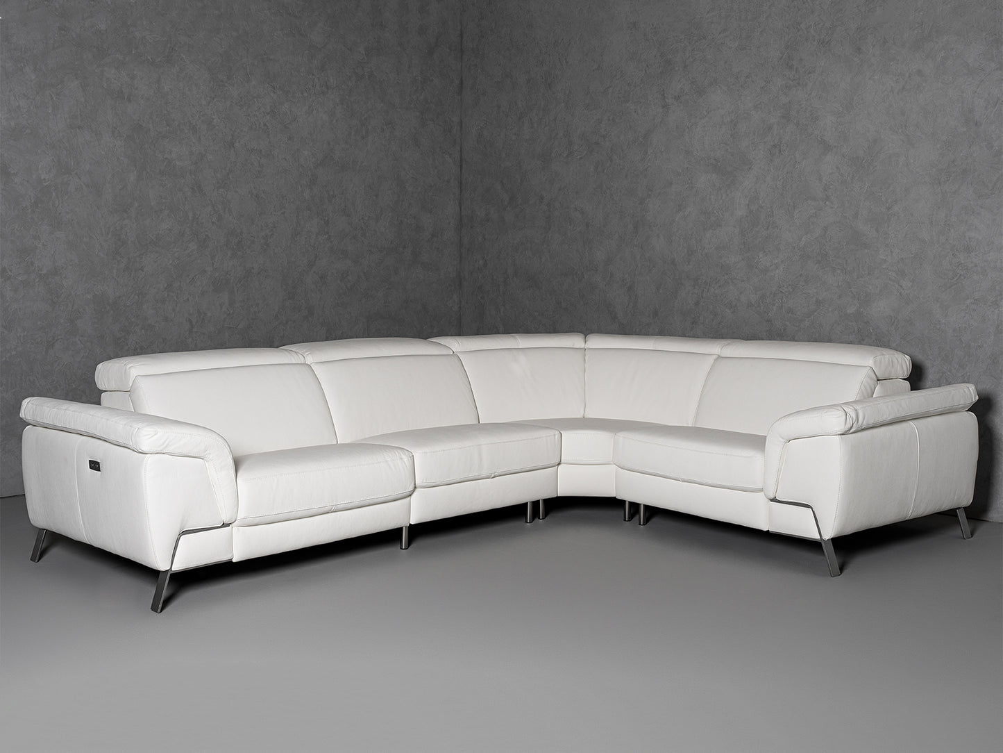 Lamod Italia Mini Wonder - Italian Modern White Leather Sectional Sofa with Recliners