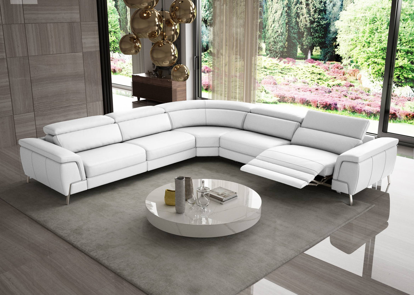 Lamod Italia Wonder - Italian Modern White Leather Sectional Sofa with Recliners