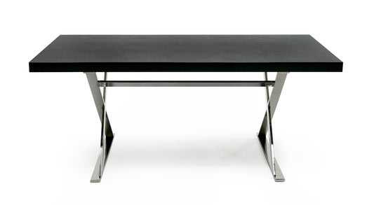 A&X Xavier - Modern Black Crocodile + Stainless Steel Dining Table